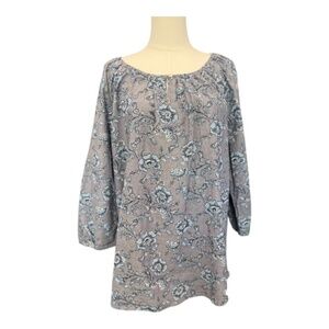 👚 EUC CROFT & BARROW Blue & Gray Floral Long Sleeve Top | Size XL